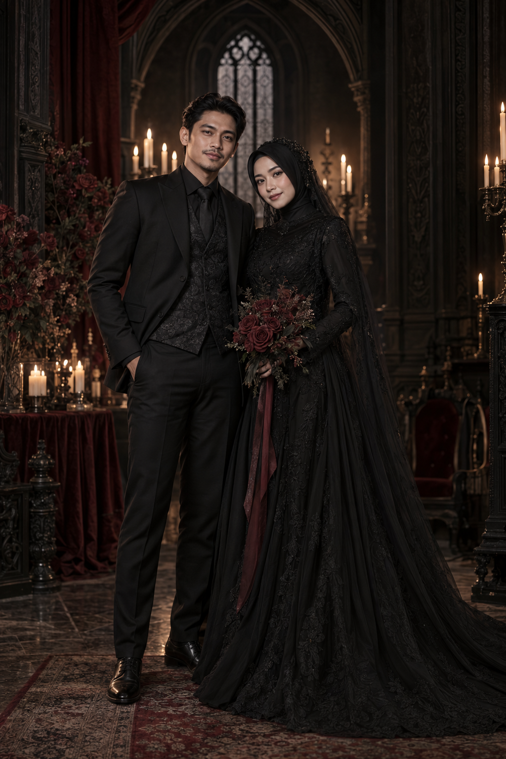 Foto pasangan dengan busana gothic hitam